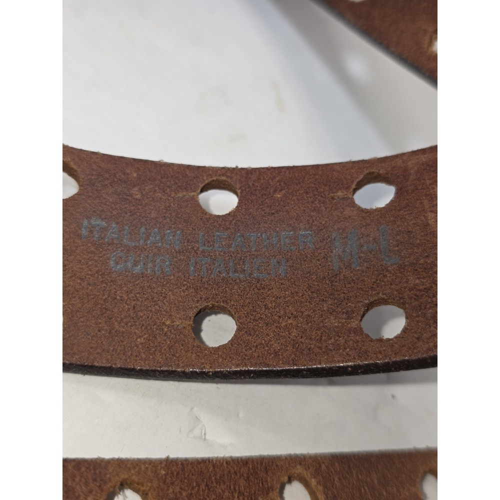 Italian Genuine Leather Studd Fastening No Buckle Slotted Hole Wide Width Belt - Picture 3 of 12